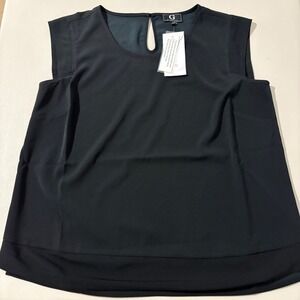 G by Giuliana Black Sleeveless Keyhole Neckline Layered Hem Tunic Top NWT Office